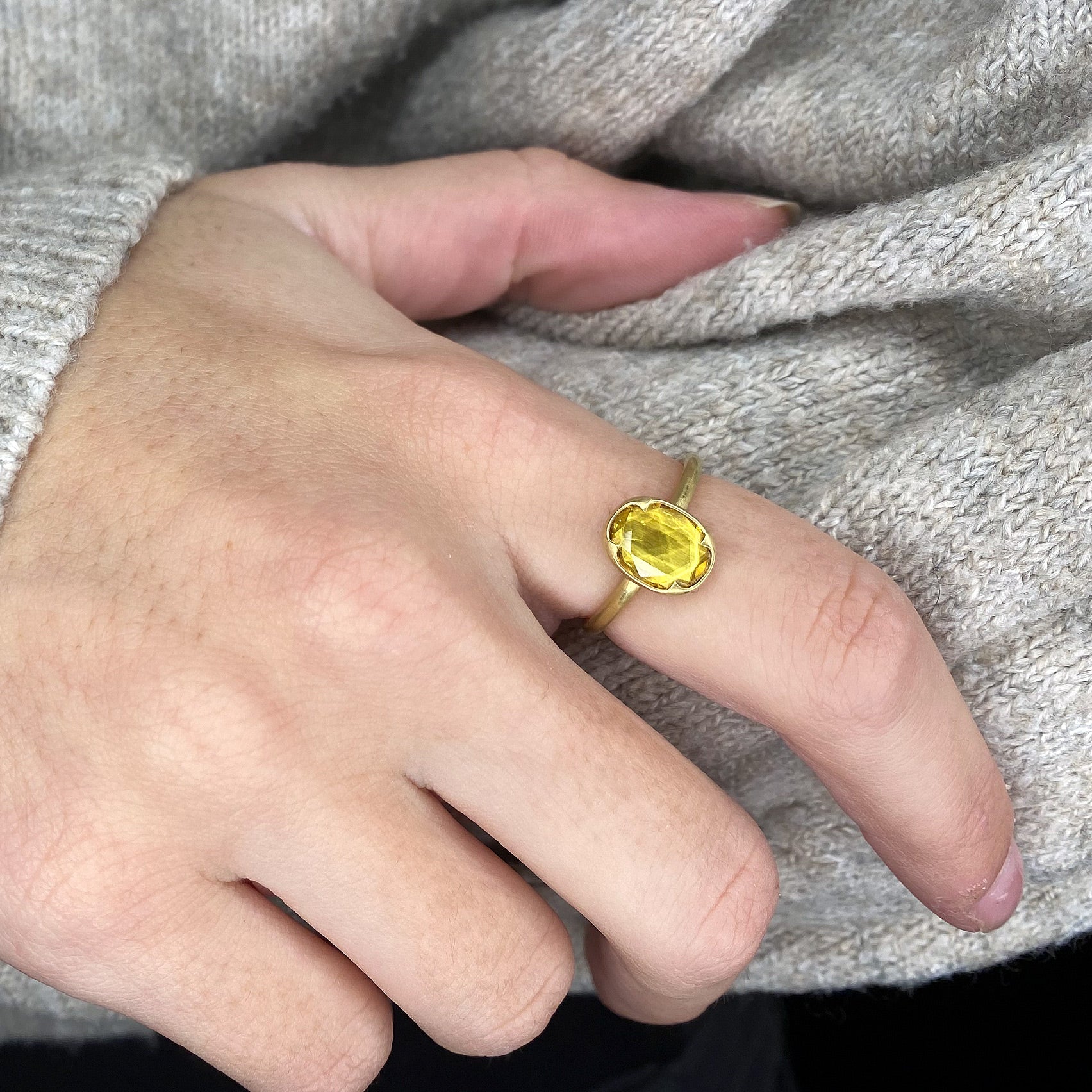 My Love Princess Cut Yellow Sapphire Diamond Mens Ring in 14k Gold